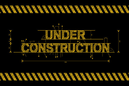 Under construction road sign in yellow on black with stripes