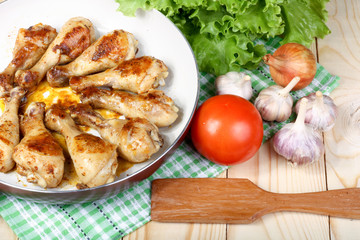 lunch fried chicken legs and vegetables