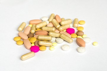 Pills on white background