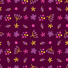 Seamless pattern with small flowers and berries.
