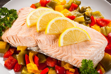 Roasted salmon and vegetables