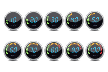 Temperature gauge digital set - obrazy, fototapety, plakaty