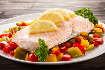 Roasted salmon and vegetables