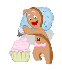 Cartoon Gingerbread Man Insert Cream on Cake