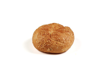 Fototapeta na wymiar One roll bread with sesame on white background
