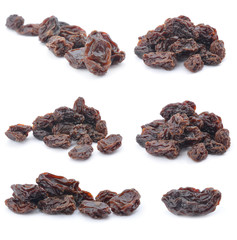 Dried raisins on a white background