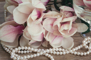 magnolia flowers with pearls