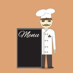 Chef holding a menu of the restaurant.