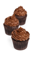 Chocolate Cupcake isolated on white background. Selective focus.