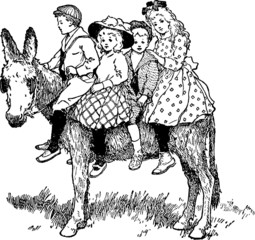 Fototapeta na wymiar Vintage Illustration donkey children