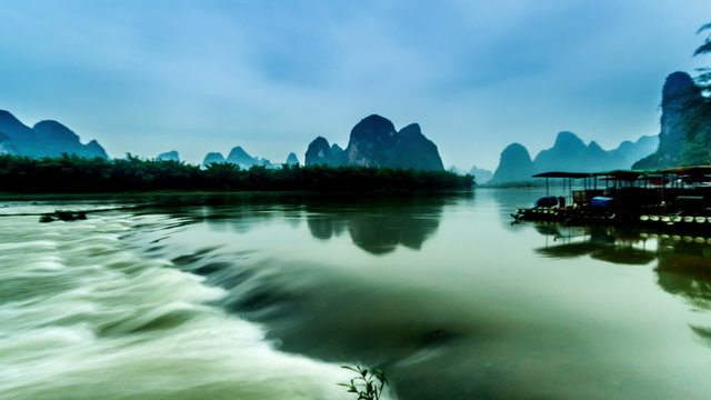 The scene of Li river and mountains in Guilin,China
