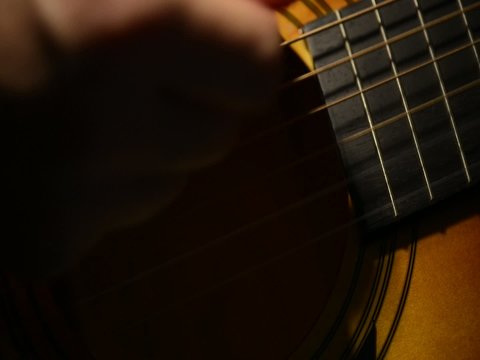 Acoustic Guitar Strumming Close Up
