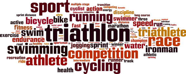 Triathlon word cloud concept. Vector illustration - obrazy, fototapety, plakaty