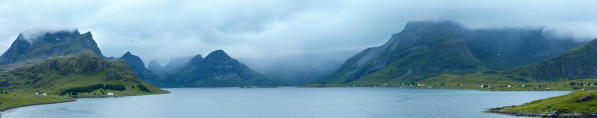 Summer cloudy panorama (Norway, Lofoten).
