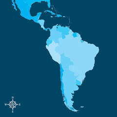 South America Map - Vector Map of South America with north arrow