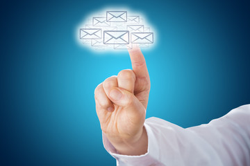 Finger Touching Email Icons Shaping A Cloud Symbol