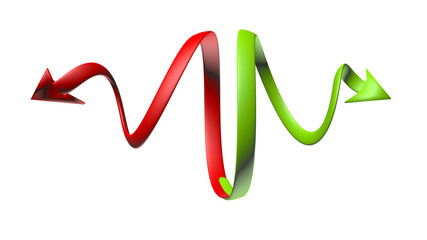 Illustration of green and red arrows with a 3D appearance
