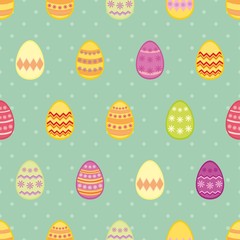 Tile vector pattern with easter eggs polka dots background