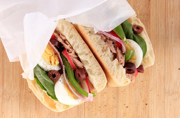 Tuna nicoise sandwich, also known as pan bagnat - 78965810