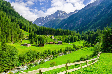 Beautiful alpine landscape with green meadows, Alps, Austria