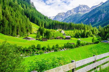 Beautiful alpine landscape with green meadows, Alps