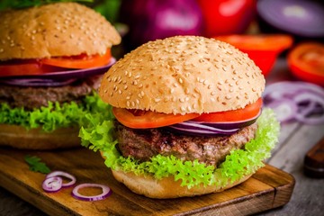 homemade burgers with fresh organic vegetables