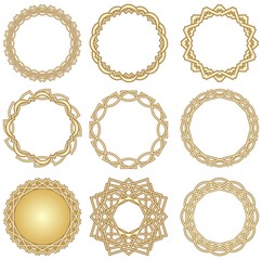 A set of golden decorative circle frames in art deco style