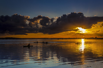 Sunset under storm clouds on the Dorset Coast