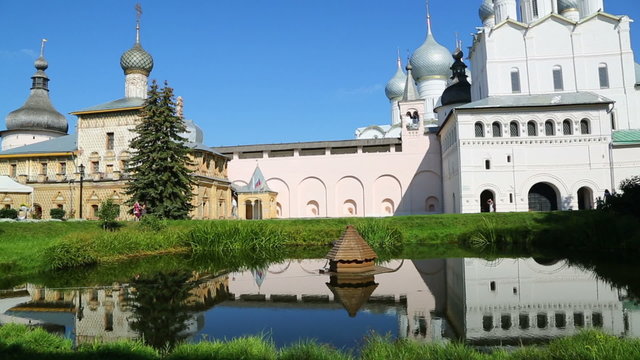 Reflection of Church of the Resurrection in Rostov Kremlin. Rost