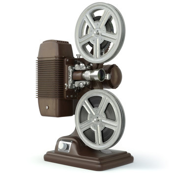 Vintage film movie projector isolated on white.
