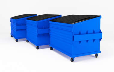 Realistic blue trash boxes.