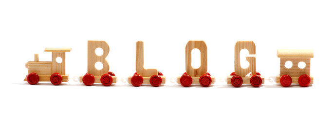 Wooden train with the word - blog