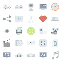 Video flat icons set