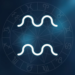 Zodiac sign - Aquarius. White thin line astrological symbol