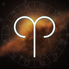 Zodiac sign - Aries. White thin simple line astrological symbol