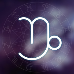 Zodiac sign - Capricorn. White thin line astrological symbol