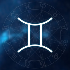 Zodiac sign - Gemini. White thin simple line astrological symbol