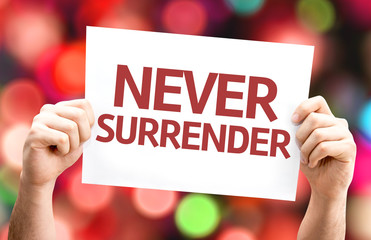 Never Surrender card with colorful background