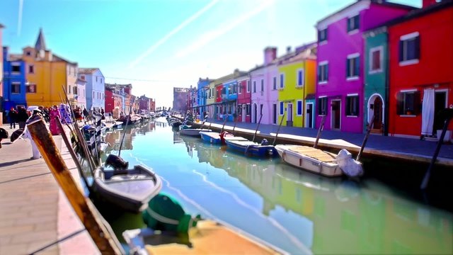 Colored houses and canals in Burano, Venice, italy