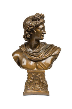 Bust sculpture of Phoebus Apollo with clipping path.
