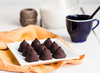 Dark chocolate truffles ready to eat