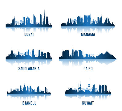 Set of Cities in Middle East Famous Buildings