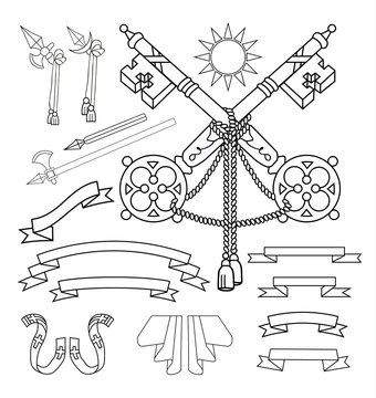 Coat of arms elements set, vector illustration.