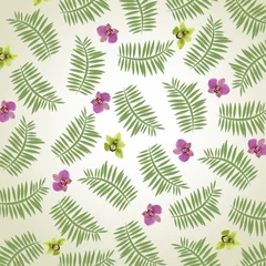 Poster Orchid flowers and palm leaves as wallpaper © Africa Studio