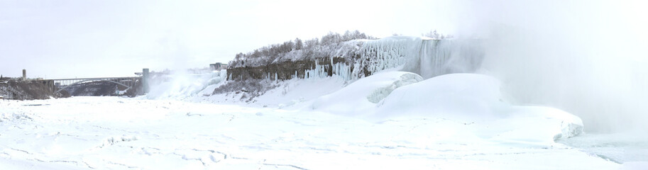 Frozen Niagara River with American and Horseshoe Falls and Rainb