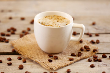 Cup of coffee on table close-up