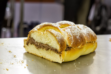 Sweet brioche bread with chocolate spread
