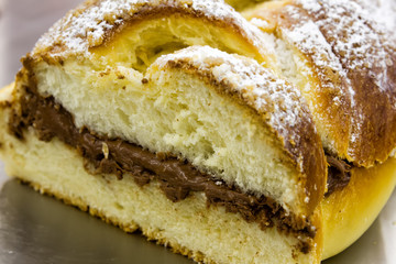 Sweet brioche bread with chocolate spread