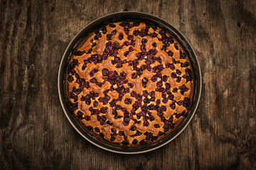 Cherry sponge cake after baking