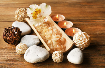Spa still life on wooden table background